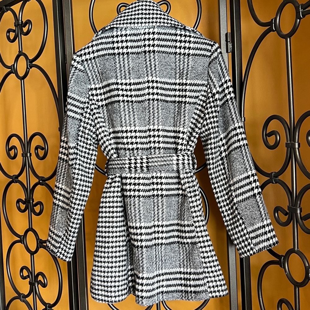 JESSICA SIMPSON Checker Plaid Wool Wrap Zipper Coat - Picture 8 of 16